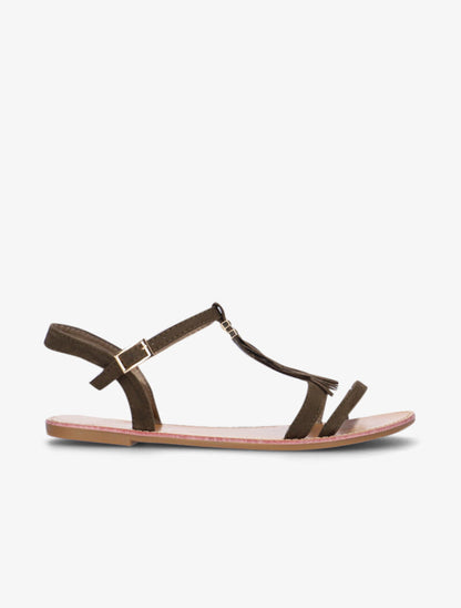 Nu-pieds à bride en T frangée - vert foncé - 1