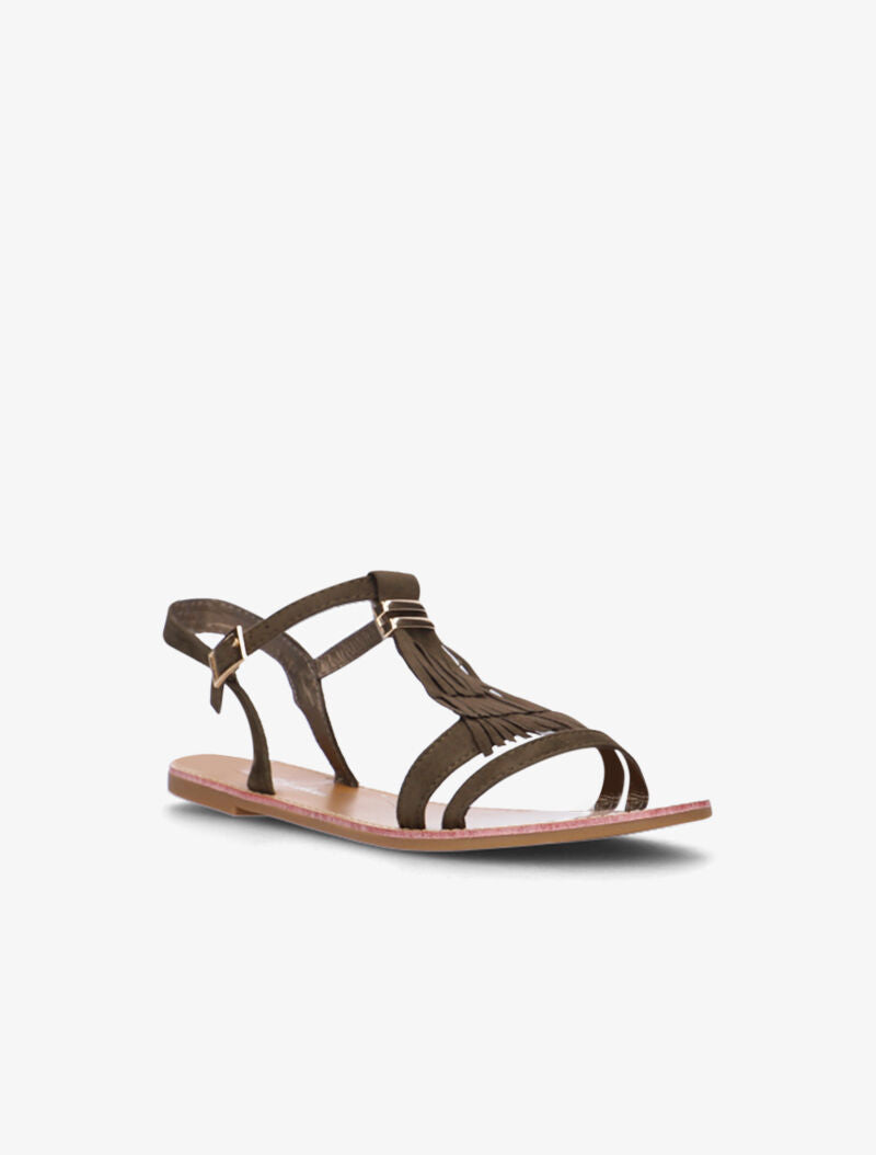 Nu-pieds à bride en T frangée - vert foncé - 2