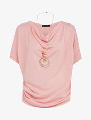 Top en maille et sautoir - corail - 3