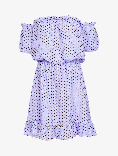 Robe à pois et volants - lilas - 2