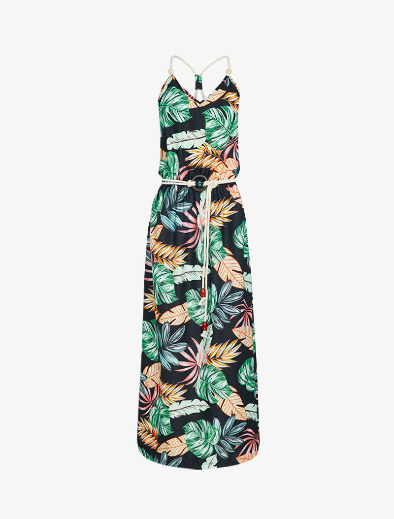 Robe longue à imprimé tropical - noir - 5