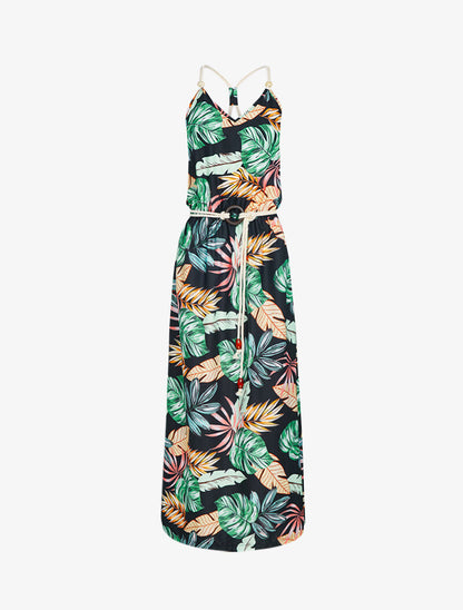 Robe longue à imprimé tropical - noir - 5