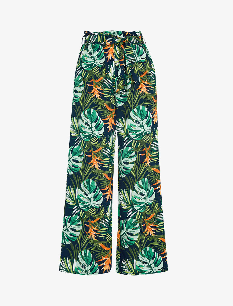 Pantalon fluide à imprimé tropical - marine - 3