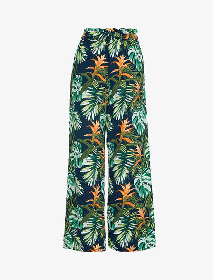 Pantalon fluide à imprimé tropical - marine - 2