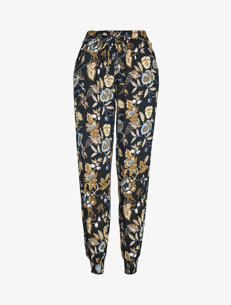 Pantalon sarouel à imprimé fleuri - noir - 1