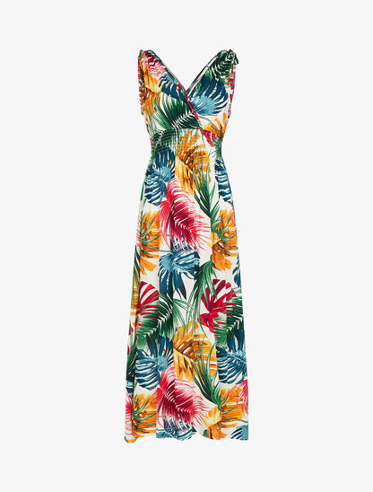 Robe sans manches à imprimé tropical - ecru - 1