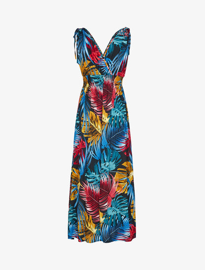 Robe sans manches à imprimé tropical - noir - 2