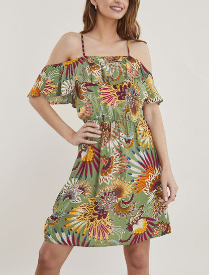 Robe à épaules dénudées - kaki - 1