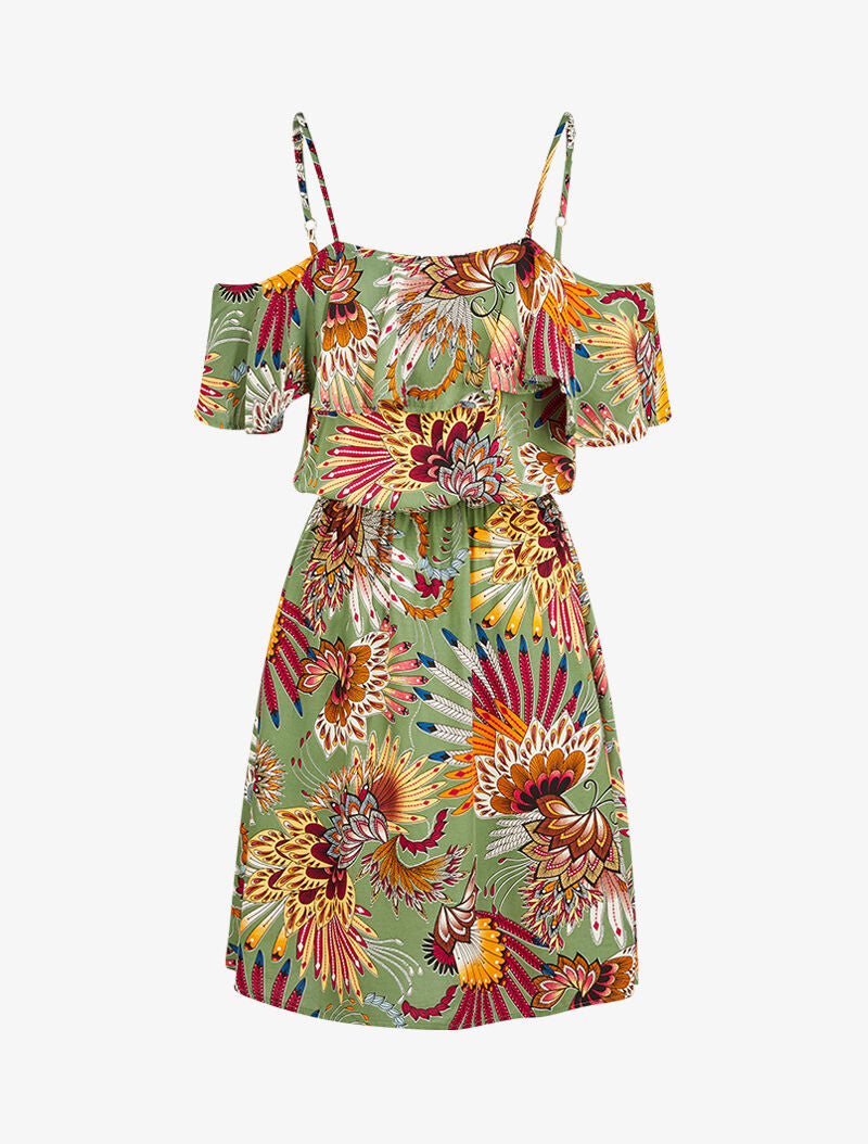Robe à épaules dénudées - kaki - 2