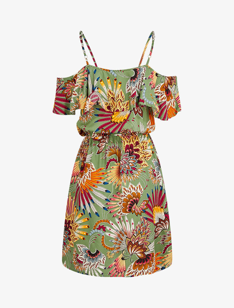 Robe à épaules dénudées - kaki - 3