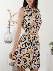 Robe à col montant élastiqué - marine - 1
