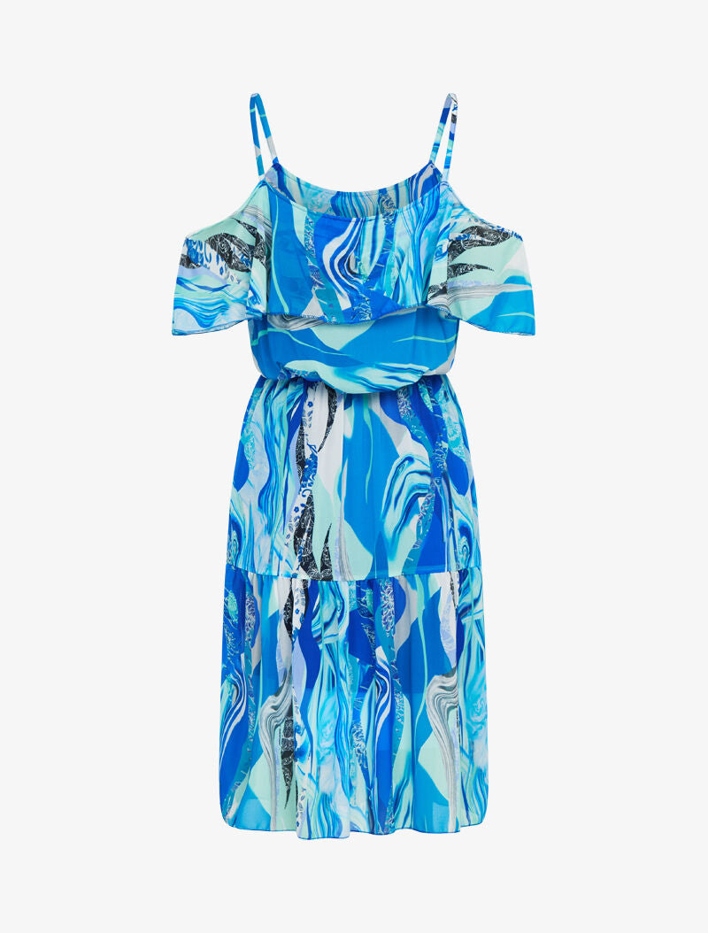 Robe à épaules dénudées et imprimés - bleu - 2