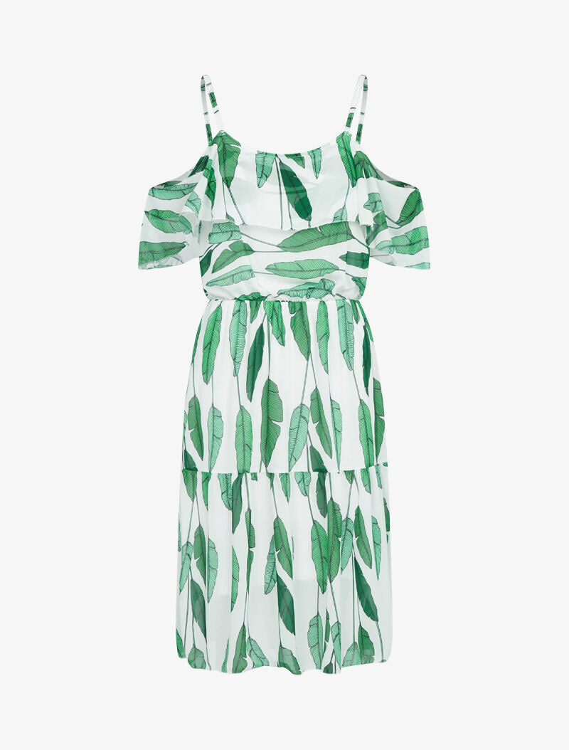 Robe à épaules dénudées et imprimés - ecru - 3