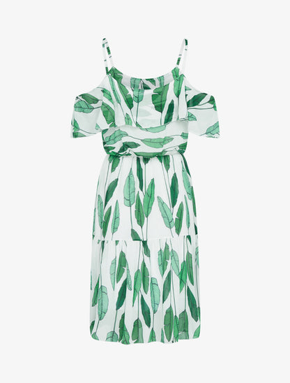 Robe à épaules dénudées et imprimés - ecru - 2