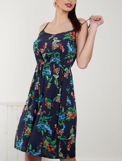 Robe à imprimé printanier - marine - 1