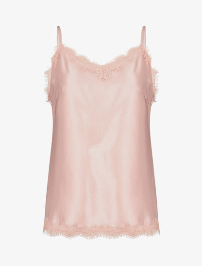 Débardeur satiné à bords dentelle - rose - 1