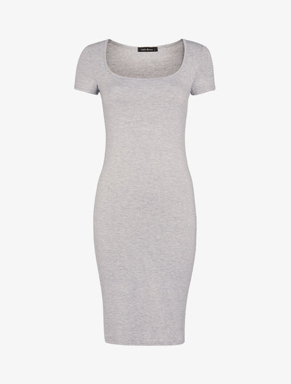 Robe basique à manches courtes - gris clair chiné - 1
