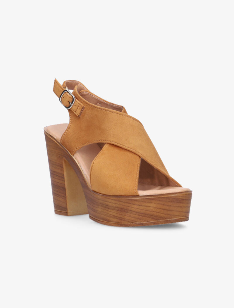 Sandales croisées à talon effet bois - camel - 2