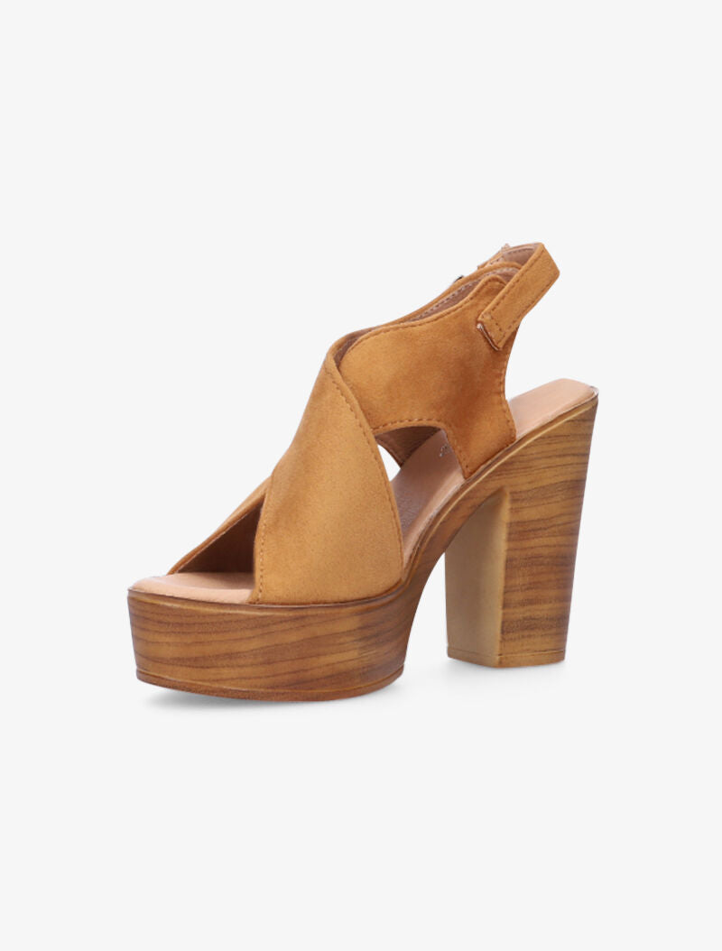 Sandales croisées à talon effet bois - camel - 3
