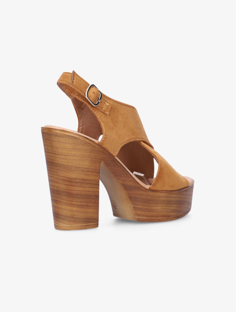 Sandales croisées à talon effet bois - camel - 4