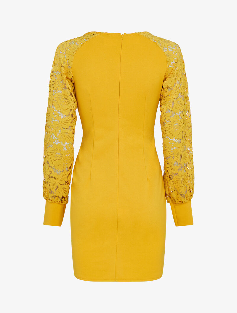 Robe ajustée à manches dentelle - jaune - 2