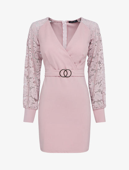 Robe ajustée à manches dentelle - rose - 3