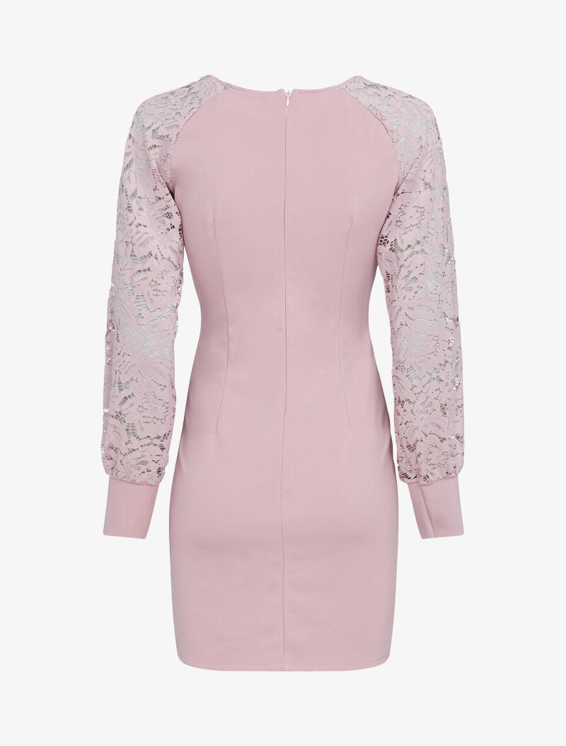 Robe ajustée à manches dentelle - rose - 2