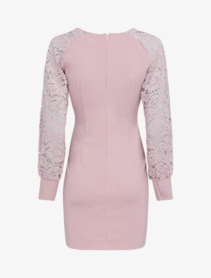Robe ajustée à manches dentelle - rose - 2