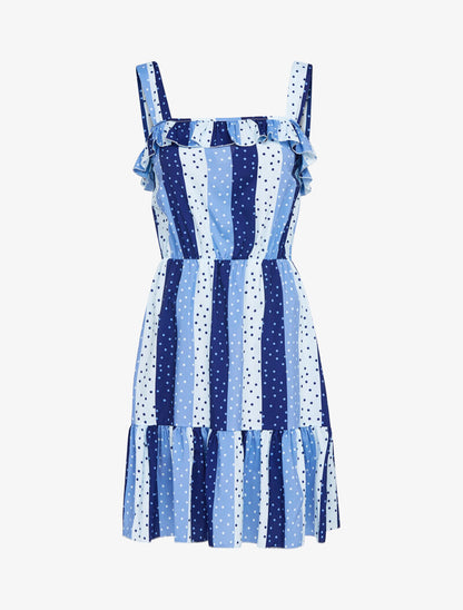 Robe volantée à imprimés - bleu - 1