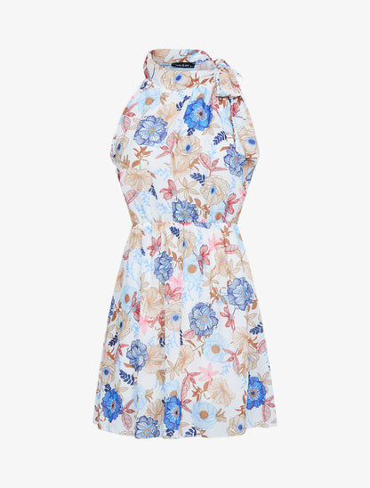 Robe à col americain et fleurs - ecru - 1