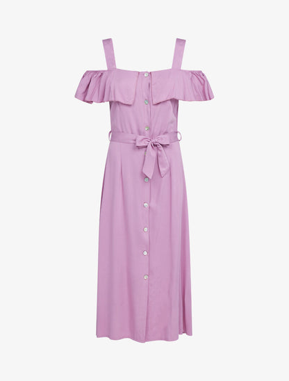 Robe longue à épaules dénudées - rose foncé - 1