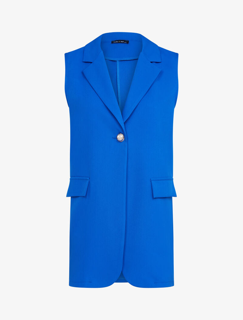 Gilet sans manches à bouton contrastant - bleu roi - 2