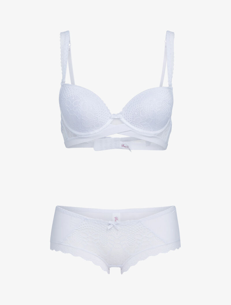 Ensembles à bretelles à bords dentelle et shorty ajouré - blanc - 3