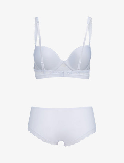 Ensembles à bretelles à bords dentelle et shorty ajouré - blanc - 2