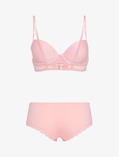 Ensemble emboitant en résille et dentelle - corail - 2
