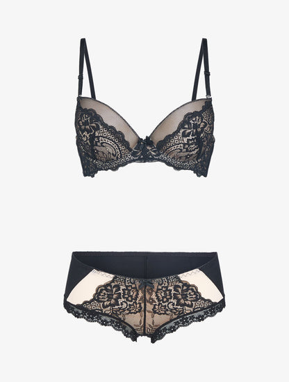 Ensemble emboitant en résille et dentelle - beige - 1