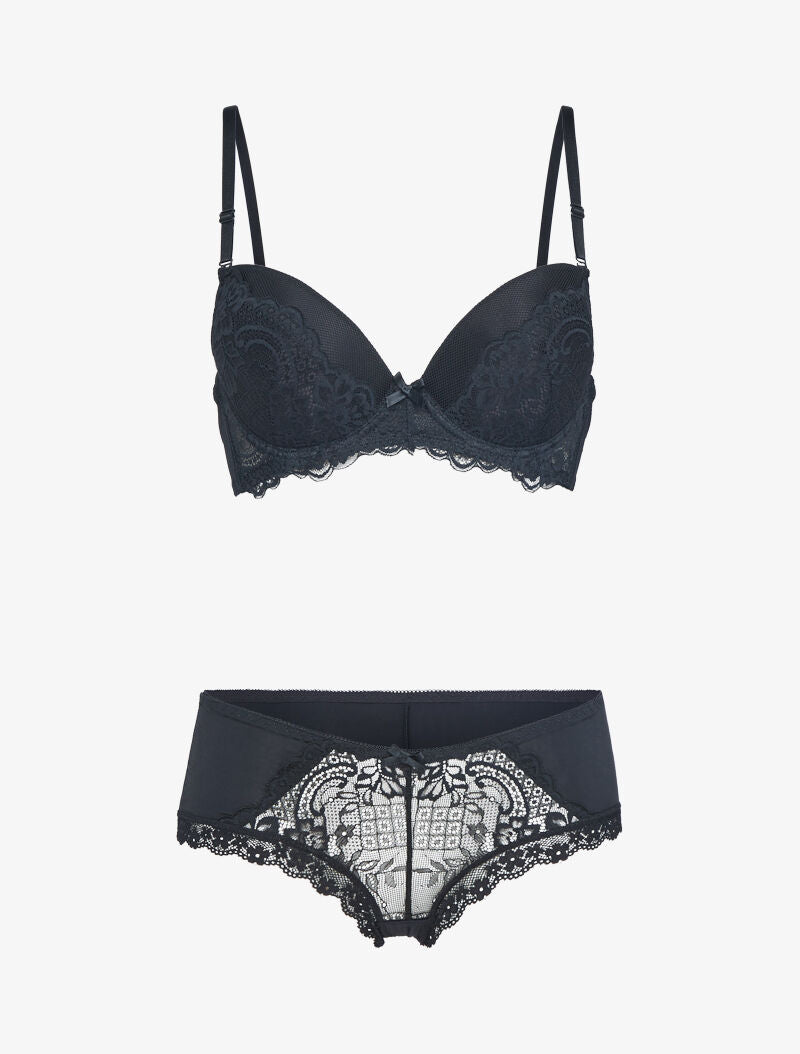 Ensemble emboitant en résille et dentelle - noir - 1