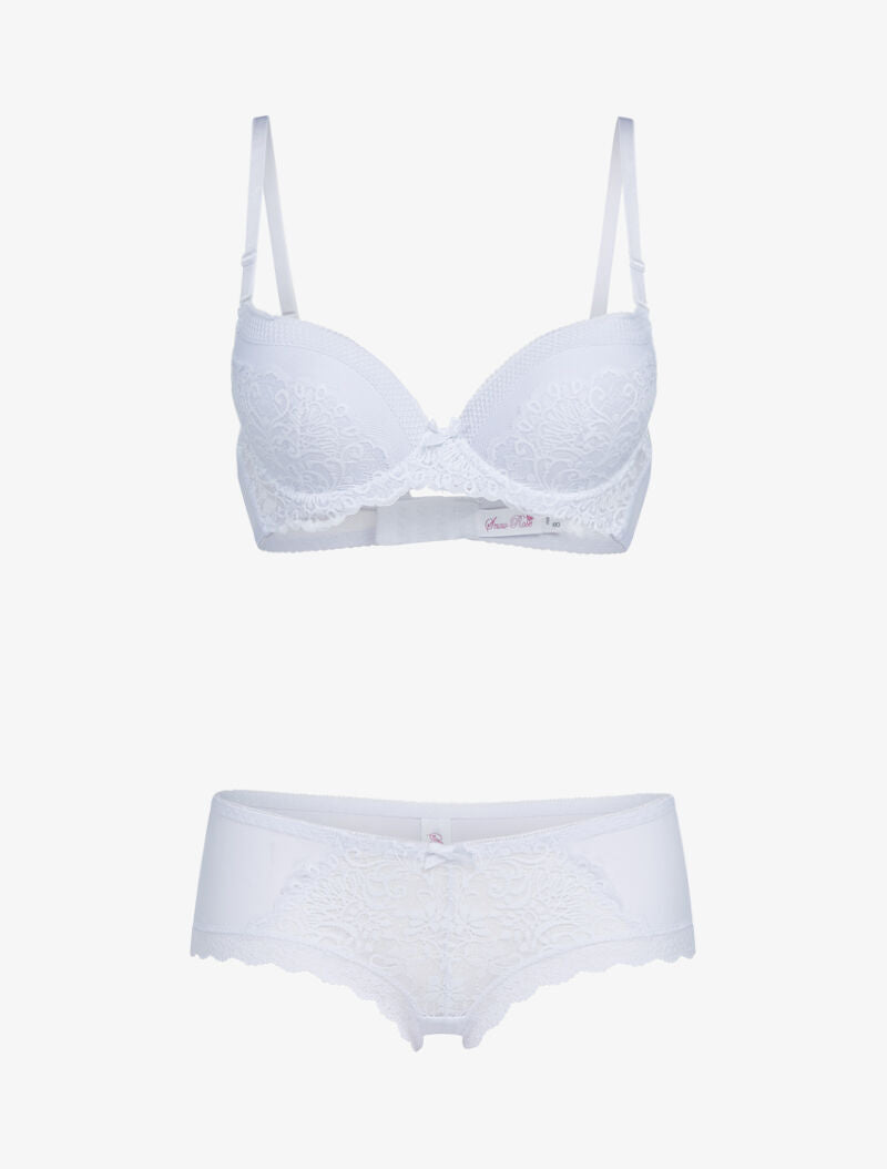 Ensemble push-up en résille et dentelle - blanc - 1
