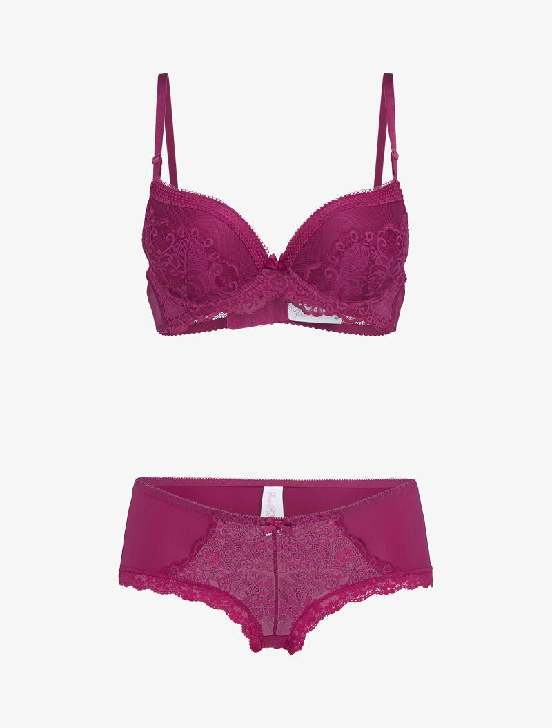 Ensemble push-up en résille et dentelle - bordeaux - 1