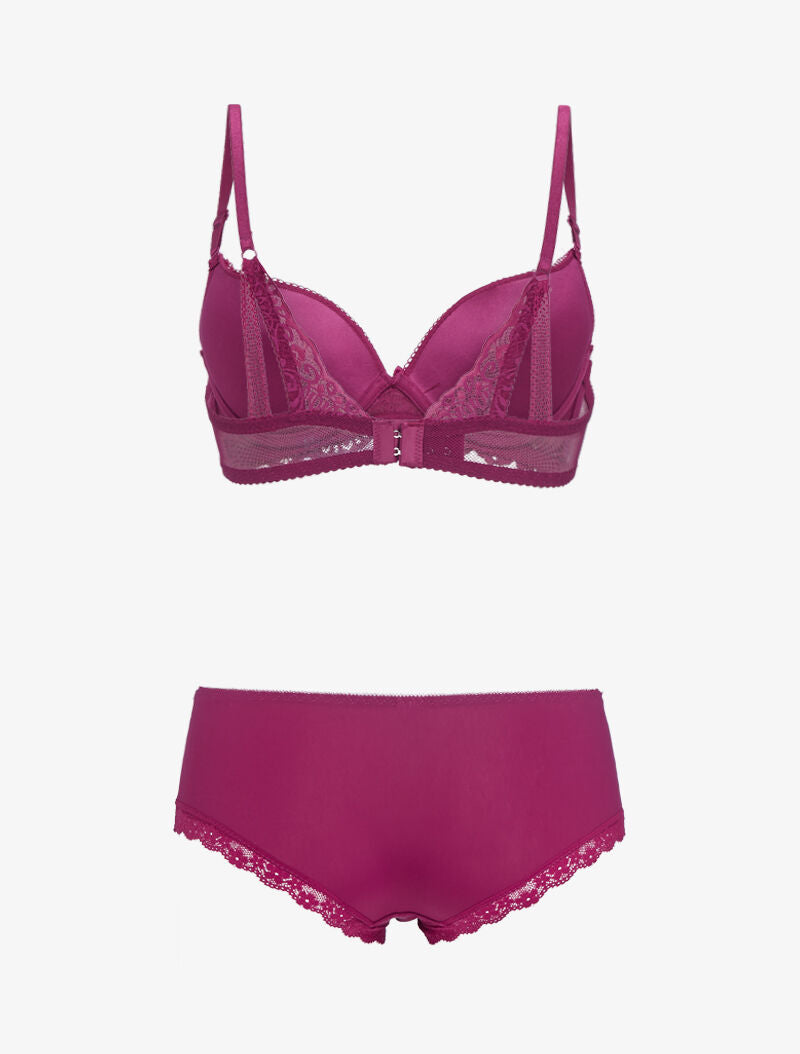 Ensemble push-up en résille et dentelle - bordeaux - 2