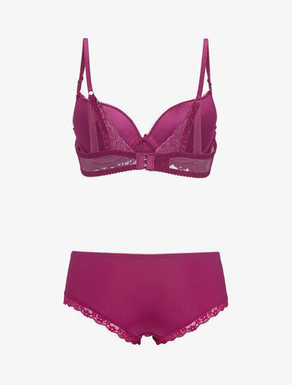 Ensemble push-up en résille et dentelle - bordeaux - 2