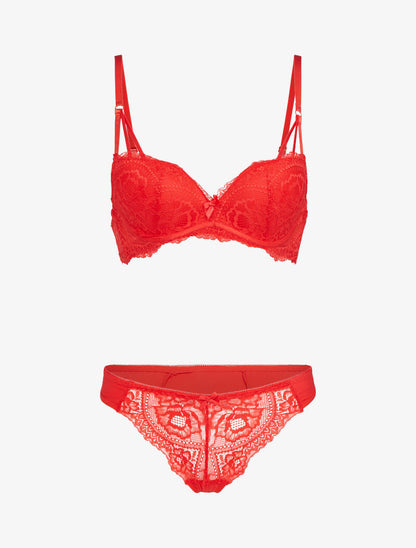 Ensemble en dentelle à bretelles stylisées - rouge - 1
