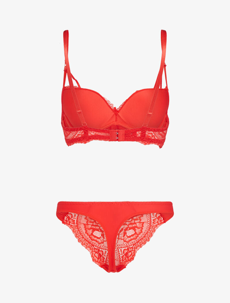 Ensemble en dentelle à bretelles stylisées - rouge - 2
