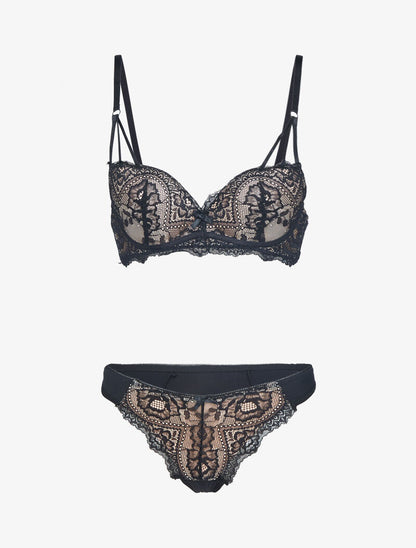 Ensemble en dentelle à bretelles stylisées - beige - 3