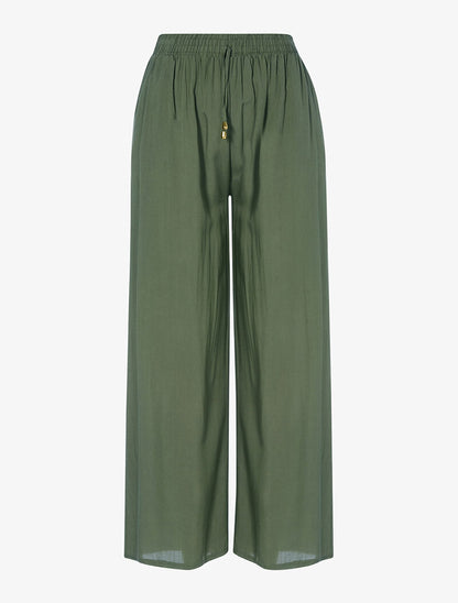 Pantalon fluide uni - kaki - 1