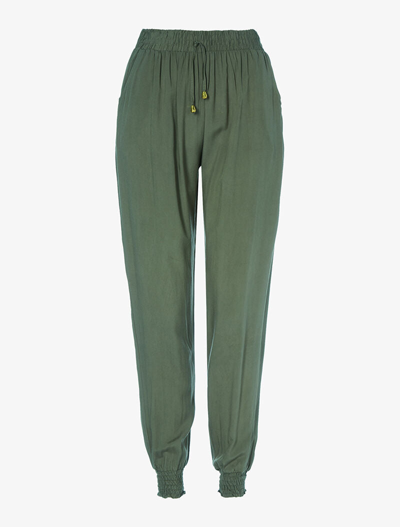Pantalon harem uni - kaki - 1