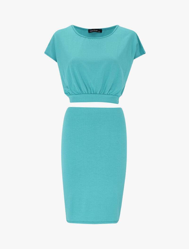 Ensemble crop top et jupe - turquoise - 1