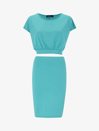 Ensemble crop top et jupe - turquoise - 1