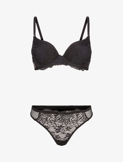Ensembles à bretelles stylisées en dentelle - noir - 1