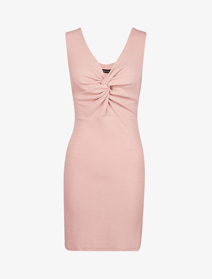 Robe côtelée à encolure torsadée - rose - 3